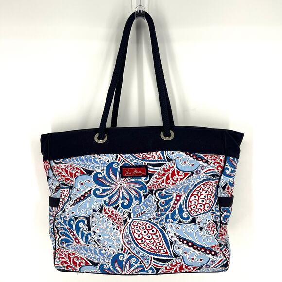 Vera Bradley Seaside Miller Grand Tote Blue Paisley Double Handle - Picture 1 of 14